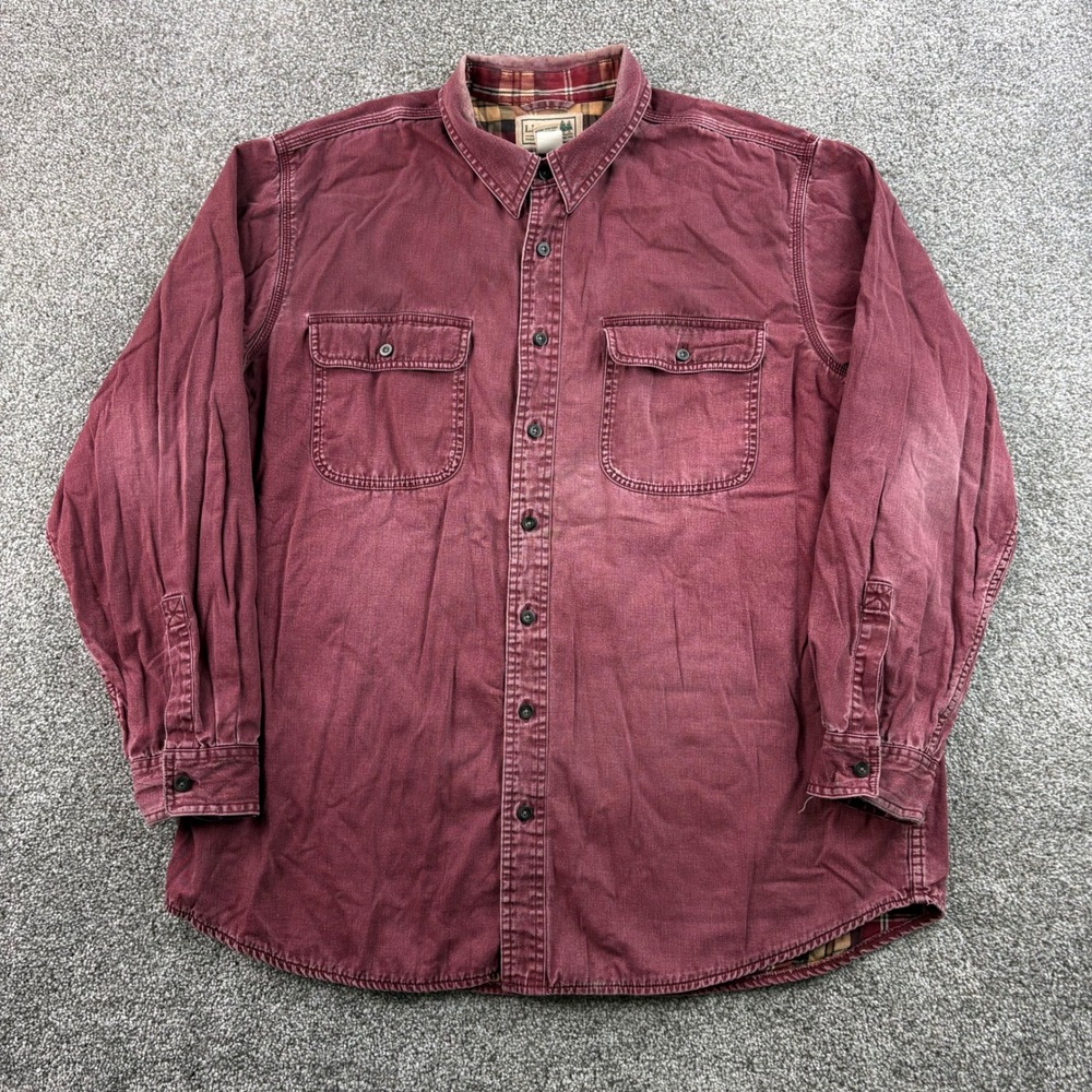 Vintage L.L. Bean Chamois Shirt Mens XL Red Burgundy Flannel Lined Cotton